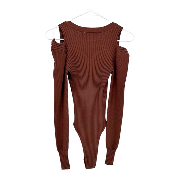 ASTR | S Small Rust Ribbed Bodysuit Cold Shoulder Sweater - Picture 2 of 7